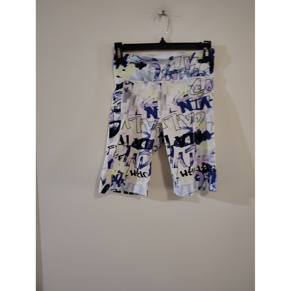 Calvin Klein Performance Graffiti Logo Bike Shorts Womens Small Purple Blue Wht